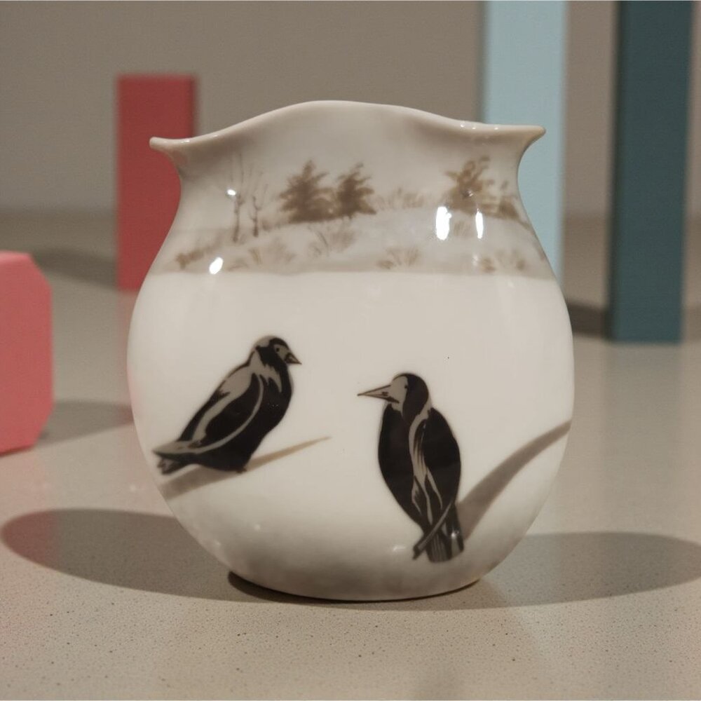 Rare Early 19th Century Art Nouveau Gebruder Heubach "Raben" Vase Signed